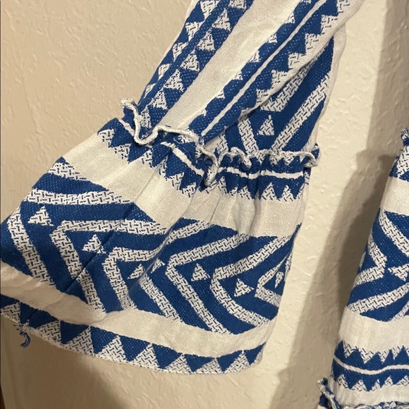 En Creme Blue and White Boho Patterned Dress - Picture 3 of 5